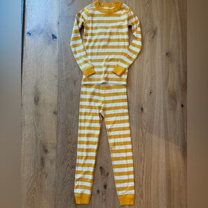 Hanna Andersson Size 6-7 Yellow and White Stripe Pajamas Organic Cotton